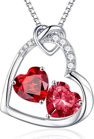 Iefil Birthstone Necklace for Women - 925 Sterling Silver Double Heart Birthstone Necklace Personalized Gifts Birthday Gifts for Women Anniversary Christmas Gifts for Women Wife Girlfriend Her in Saudi Arabia