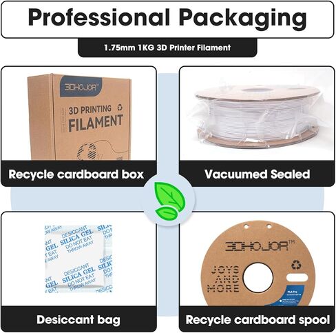 3DHoJor PLA Pro Filament 1.75 مم أبيض، خيوط PLA Plus، خالية من الروائح، خيوط طابعة ثلاثية الأبعاد خالية من الانسداد، بكرة من الورق المقوى 1 كجم (2.2 رطل)، دقة الأبعاد +/- 0.03 مم، تناسب معظم طابعات FDM ثلاثية الأبعاد in Kuwait