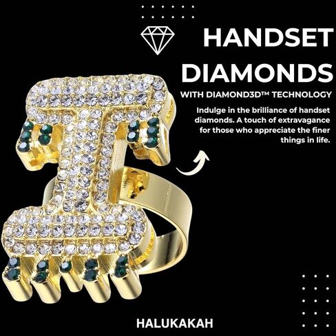 مجموعة خواتم Halukakah من الذهب الحقيقي عيار 18 قيراط/البلاتينيوم بحروف فقاعية أولية للرجال والنساء - ألماس سماعة - حجم قابل للتعديل - أحجار الراين متجمعة KING/LOVE Letter Waterdrop - كاملة مع صندوق هدايا in Kuwait