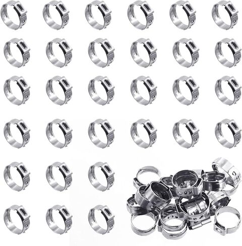 50Pcs 8.8-10.5mm Single Ear Hose Clamps, 304 Stainless Steel PEX Pinch Clamps Cinch Rings Crimping Tool Stepless Hose Clamp for Securing Pipe Hoses and Automotive in Kuwait
