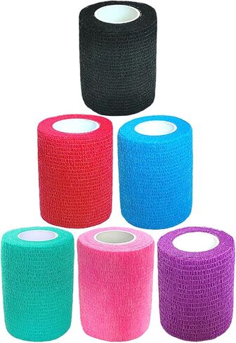 6 Pack 1 Inches Cohesive Bandage Self Adhesive Wrap Elastic Self Adherent Vet Wrap Breathable Self Stick Tape for Wrist, Ankle, Sports, Tatoo Wrap(5 Yards, Black) in Kuwait