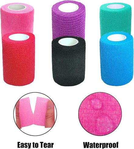 6 Pack 1 Inches Cohesive Bandage Self Adhesive Wrap Elastic Self Adherent Vet Wrap Breathable Self Stick Tape for Wrist, Ankle, Sports, Tatoo Wrap(5 Yards, Black) in Kuwait
