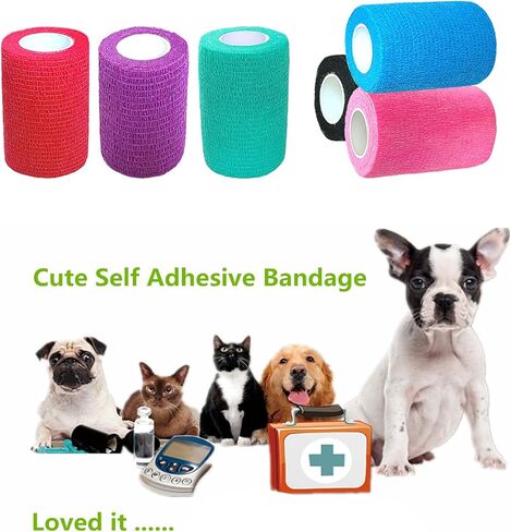 6 Pack 1 Inches Cohesive Bandage Self Adhesive Wrap Elastic Self Adherent Vet Wrap Breathable Self Stick Tape for Wrist, Ankle, Sports, Tatoo Wrap(5 Yards, Black) in Kuwait