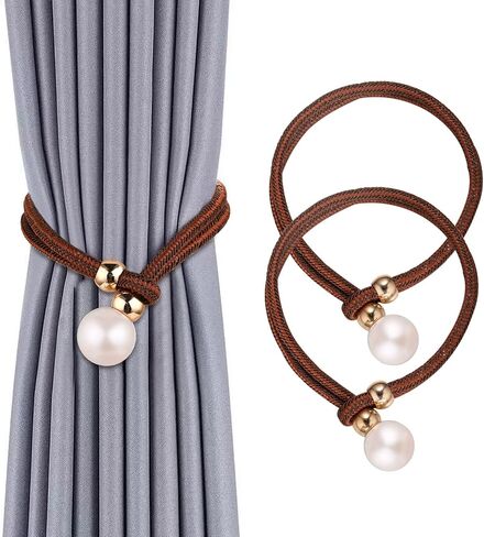2 Pack Curtain Tiebacks, Adjustable Pull-Out Rope Tie Back with Large Imitation Pearl Bead Decorative European Style Curtain Holdbacks for Sheer and Blackout Drape, Blue-Grey in Saudi Arabia