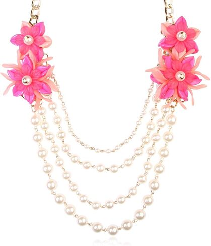 RIAH FASHION Acrylic Faux Pearl Statement Necklace - Bridal Wedding Drape Long Wrap Multi Layer Simple Necklace Braided, Twisted, Bib, Hammock, Layering in Saudi Arabia