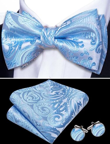 Barry.Wang Bow Ties for Men Solid Color Plaid Pre-tie Tuxedo Bowtie Set with Handkerchief Cufflinks Wedding Party in Saudi Arabia