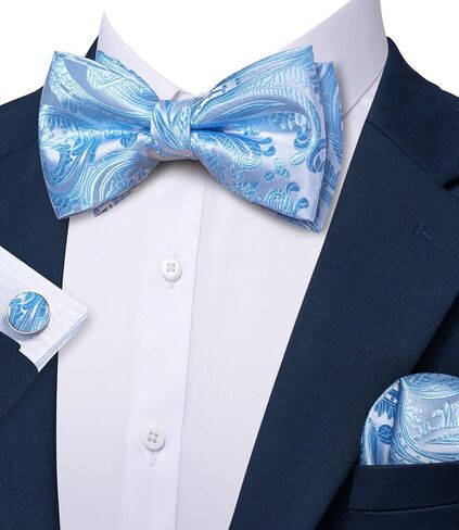 Barry.Wang Bow Ties for Men Solid Color Plaid Pre-tie Tuxedo Bowtie Set with Handkerchief Cufflinks Wedding Party in Saudi Arabia