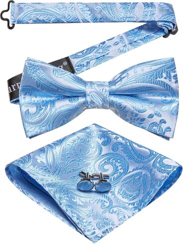 Barry.Wang Bow Ties for Men Solid Color Plaid Pre-tie Tuxedo Bowtie Set with Handkerchief Cufflinks Wedding Party in Saudi Arabia