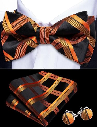 Barry.Wang Bow Ties for Men Solid Color Plaid Pre-tie Tuxedo Bowtie Set with Handkerchief Cufflinks Wedding Party in Saudi Arabia