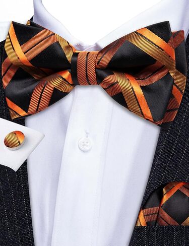 Barry.Wang Bow Ties for Men Solid Color Plaid Pre-tie Tuxedo Bowtie Set with Handkerchief Cufflinks Wedding Party in Saudi Arabia