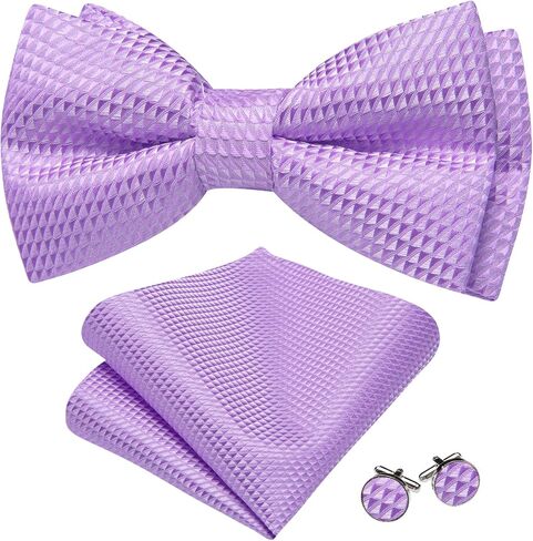 Barry.Wang Bow Ties for Men Solid Color Plaid Pre-tie Tuxedo Bowtie Set with Handkerchief Cufflinks Wedding Party in Saudi Arabia