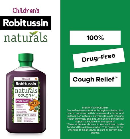 Robitussin Children's Naturals Cough Plus Immune Health Dietary Supplement for Occasional Cough Relief - 8.3 Oz in Kuwait