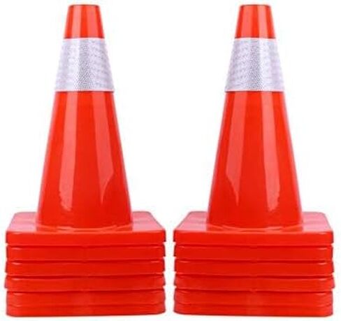 [ 12 Pack ] 18" Traffic Cones PVC Safety Road Parking Cones Weighted Hazard Cones Construction Cones for Traffic Fluorescent Orange w/4" Reflective Strips Collar in Saudi Arabia