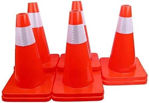 [ 12 Pack ] 18" Traffic Cones PVC Safety Road Parking Cones Weighted Hazard Cones Construction Cones for Traffic Fluorescent Orange w/4" Reflective Strips Collar in Saudi Arabia