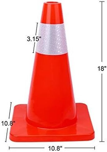 [ 12 Pack ] 18" Traffic Cones PVC Safety Road Parking Cones Weighted Hazard Cones Construction Cones for Traffic Fluorescent Orange w/4" Reflective Strips Collar in Saudi Arabia