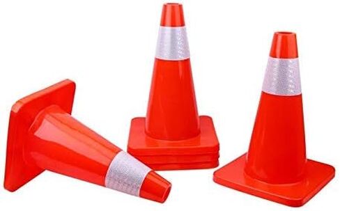 [ 12 Pack ] 18" Traffic Cones PVC Safety Road Parking Cones Weighted Hazard Cones Construction Cones for Traffic Fluorescent Orange w/4" Reflective Strips Collar in Saudi Arabia