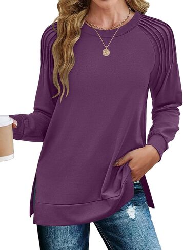 Zeagoo Womens Crewneck Sweatshirt Long Sleeve Tunic Tops Dressy Casual Fall 2024 Fashion Trendy Pleated Shirts Loose Fit in Saudi Arabia