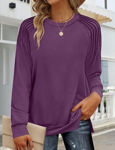 Zeagoo Womens Crewneck Sweatshirt Long Sleeve Tunic Tops Dressy Casual Fall 2024 Fashion Trendy Pleated Shirts Loose Fit in Saudi Arabia