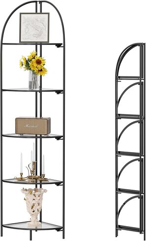 Foldable Corner Display Rack Multipurpose Shelving Unit, Corner Plant Stand with Metal Frame and Transparent Tempered Glass, Corner Shelf Stand (Gold & Transparent Glass, 4 Tier) in Saudi Arabia