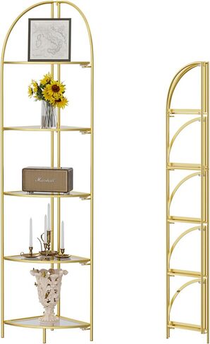Foldable Corner Display Rack Multipurpose Shelving Unit, Corner Plant Stand with Metal Frame and Transparent Tempered Glass, Corner Shelf Stand (Gold & Transparent Glass, 4 Tier) in Saudi Arabia