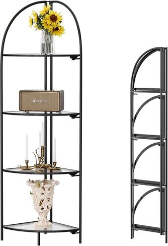 Foldable Corner Display Rack Multipurpose Shelving Unit, Corner Plant Stand with Metal Frame and Transparent Tempered Glass, Corner Shelf Stand (Gold & Transparent Glass, 4 Tier) in Saudi Arabia