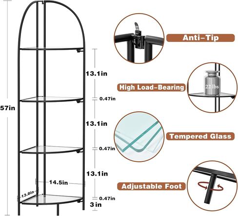 Foldable Corner Display Rack Multipurpose Shelving Unit, Corner Plant Stand with Metal Frame and Transparent Tempered Glass, Corner Shelf Stand (Gold & Transparent Glass, 4 Tier) in Saudi Arabia