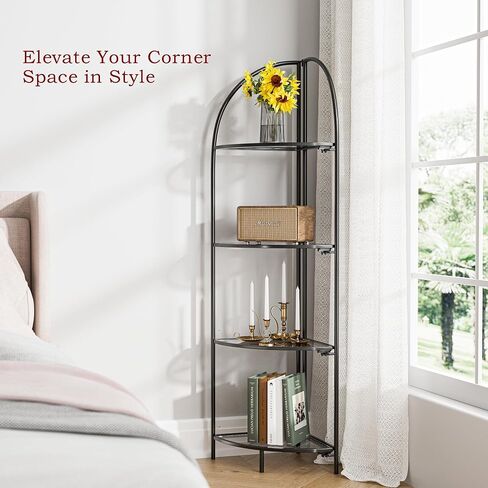 Foldable Corner Display Rack Multipurpose Shelving Unit, Corner Plant Stand with Metal Frame and Transparent Tempered Glass, Corner Shelf Stand (Gold & Transparent Glass, 4 Tier) in Saudi Arabia