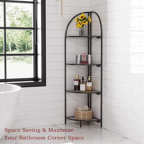 Foldable Corner Display Rack Multipurpose Shelving Unit, Corner Plant Stand with Metal Frame and Transparent Tempered Glass, Corner Shelf Stand (Gold & Transparent Glass, 4 Tier) in Saudi Arabia