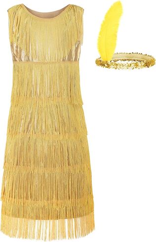 JerrisApparel Girls Tassel Latin Dance Dress Fringe Flapper Costume Dress with Headband in Kuwait