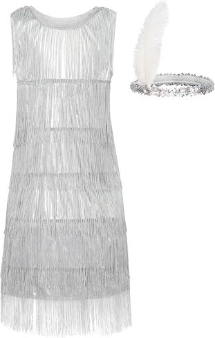 JerrisApparel Girls Tassel Latin Dance Dress Fringe Flapper Costume Dress with Headband in Kuwait