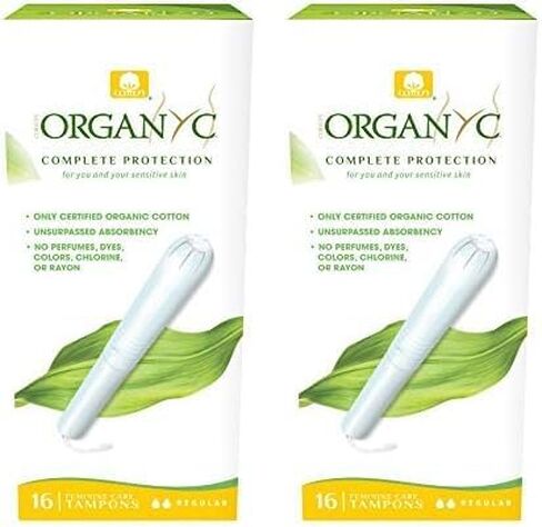 Organyc 100% Certified Organic Cotton Tampons, Cardboard Applicator, Free from Chlorine, Perfumes, Rayon and Chemicals, Regular, 16 Count in Saudi Arabia