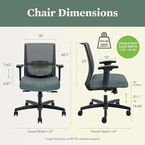 HON Convergence Ergonomic Office Chair Back Support Mesh Computer Chair - Home Office Desk Chairs with Adjustable Arms, Lumbar Support, Rolling Swivel Wheels, Comfortable Synchro-Tilt Recline - Navy in Saudi Arabia