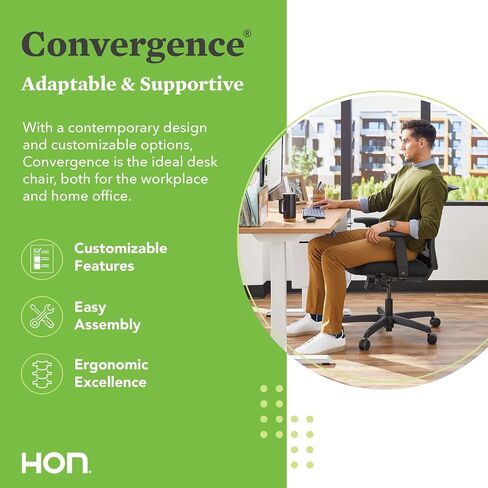 HON Convergence Ergonomic Office Chair Back Support Mesh Computer Chair - Home Office Desk Chairs with Adjustable Arms, Lumbar Support, Rolling Swivel Wheels, Comfortable Synchro-Tilt Recline - Navy in Saudi Arabia