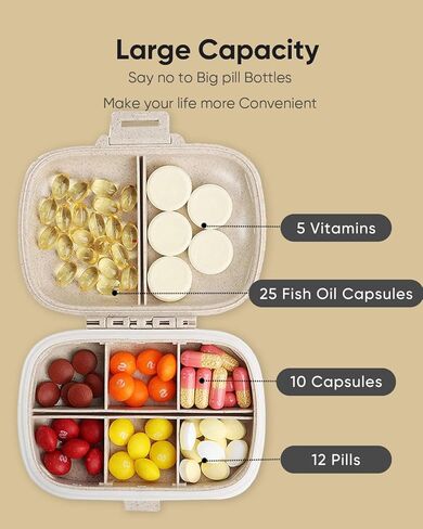 Holii 8 Compartments Travel Pill Organizer, Pocket Pharmacy for Purse Daily Pill Box Portable Medicine Organizer Vitamin Holder Container (Blue) in Kuwait