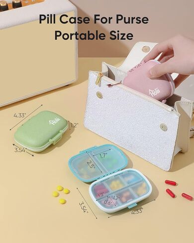 Holii 8 Compartments Travel Pill Organizer, Pocket Pharmacy for Purse Daily Pill Box Portable Medicine Organizer Vitamin Holder Container (Blue) in Kuwait