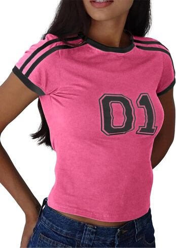 Imily Bela Womens Summer Crop Tops Y2k Baby Tees Cute Letter Print Short Sleeve Vintage T Shirt in Saudi Arabia