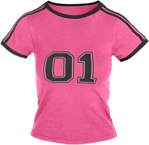 Imily Bela Womens Summer Crop Tops Y2k Baby Tees Cute Letter Print Short Sleeve Vintage T Shirt in Saudi Arabia
