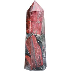 Africa Bloodstone Obelisk Tower Large Natural Healing Crystal Point Wand 6 Faceted Reiki Meditation Home Decor 1-1.5 LBS