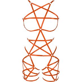 Women Punk Full Body Harness Pentagram Garter Belt Strappy Suspender Lingerie Gthic Dance Rave Costume