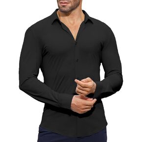Stretch Mens Dress Shirts Long Sleeve Muscle Fit Dress Shirts for Men Slim Fit Big and Tall Mens Button Down Shirt