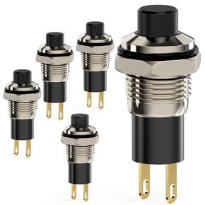 Push Button Switch, Self-Locking Mini Switches Latching 10mm Round DC24V 0.5A Black Cap 5PCS
