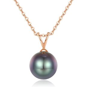 VIKI LYNN Tahitian Black Pearl Necklace for Women 9-10mm Teardrop-shaped Tahitian Cultured Black Pearl Pendant with 925 Sterling Silver Chain