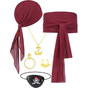 2 Pieces Pirate Costume Accessories Pirate Hat Pirate Head Scarf Pirate Scarf Sash Belt Waist Bandana in Kuwait