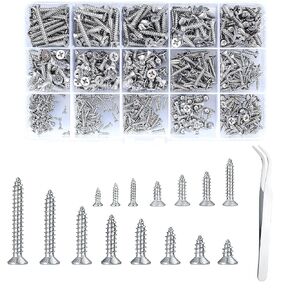400 Pcs M3/M3.5/M4 Wood Screws, Torx Head Pan Head Self Tapping Screws, Stainless Steel Flat Head Drywall Screws Assortment Kit for Wood, with 3 Pcs Bits (400 Silver)