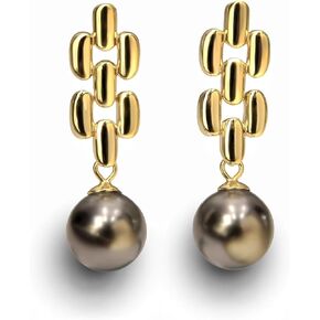 Black Pearl Gold Drop Earrings for Women Trendy - 925 Sterling Silver with 18K Gold Plated, Black Shell Beads Chain Dangle, Delicate Jewelry, 2024 Urban Fashion Trends for Wedding Gifts