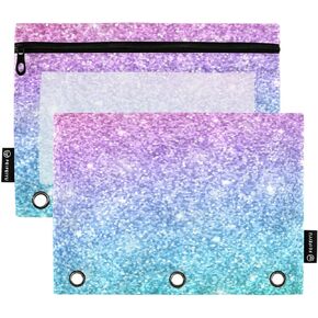 Animal World Pencil Pouch for 3 Ring Binder, 2 Pack Binder Pencil Pouch with Clear Window Pencil Bags with Zipper for Office