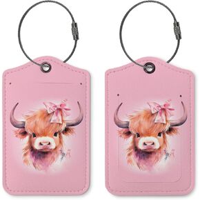Pink Cherry Luggage Tag for Suitcases,Preppy 2 Pack Baggage Tag Label with Steel Loop,Teen Girl Gifts,Handbag School Bag Backpack Traveling Accessories