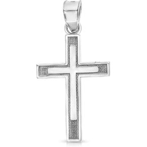 14K Yellow Gold or White Gold Double Cross Pendant Religious Small Size Charm For Necklace or Chain