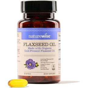 NatureWise Flaxseed Oil 1200mg Softgels with 720mg ALA, Fish Free Omega Supplement, Omega 3 6 9, Supplement for Heart Health - Made with Organic, Cold Pressed Flaxseed Oil, Non-GMO - 30 Softgels