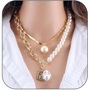 Dainty Baroque Pearl Necklaces for Women Irregular Freshwater Pearl Choker Necklace Gold Vintage Pearl Choker Beaded Chain Necklace White Pearl Beaded Charm Necklace for Birthday Wedding Jewelry